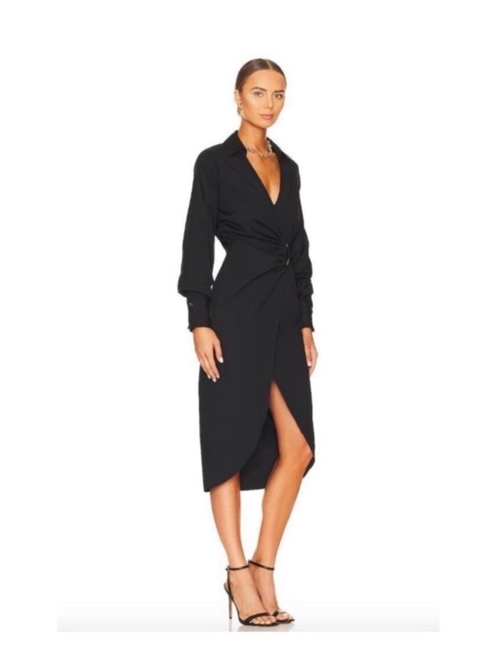 Veronica Beard Black Twist-Waist Shirt Midi Dress